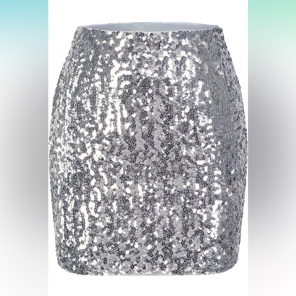 NWT Silver Sequin Stretch Skirt, Rhinestone Cowboy, Disco, Metallic - Picture 7 of 15